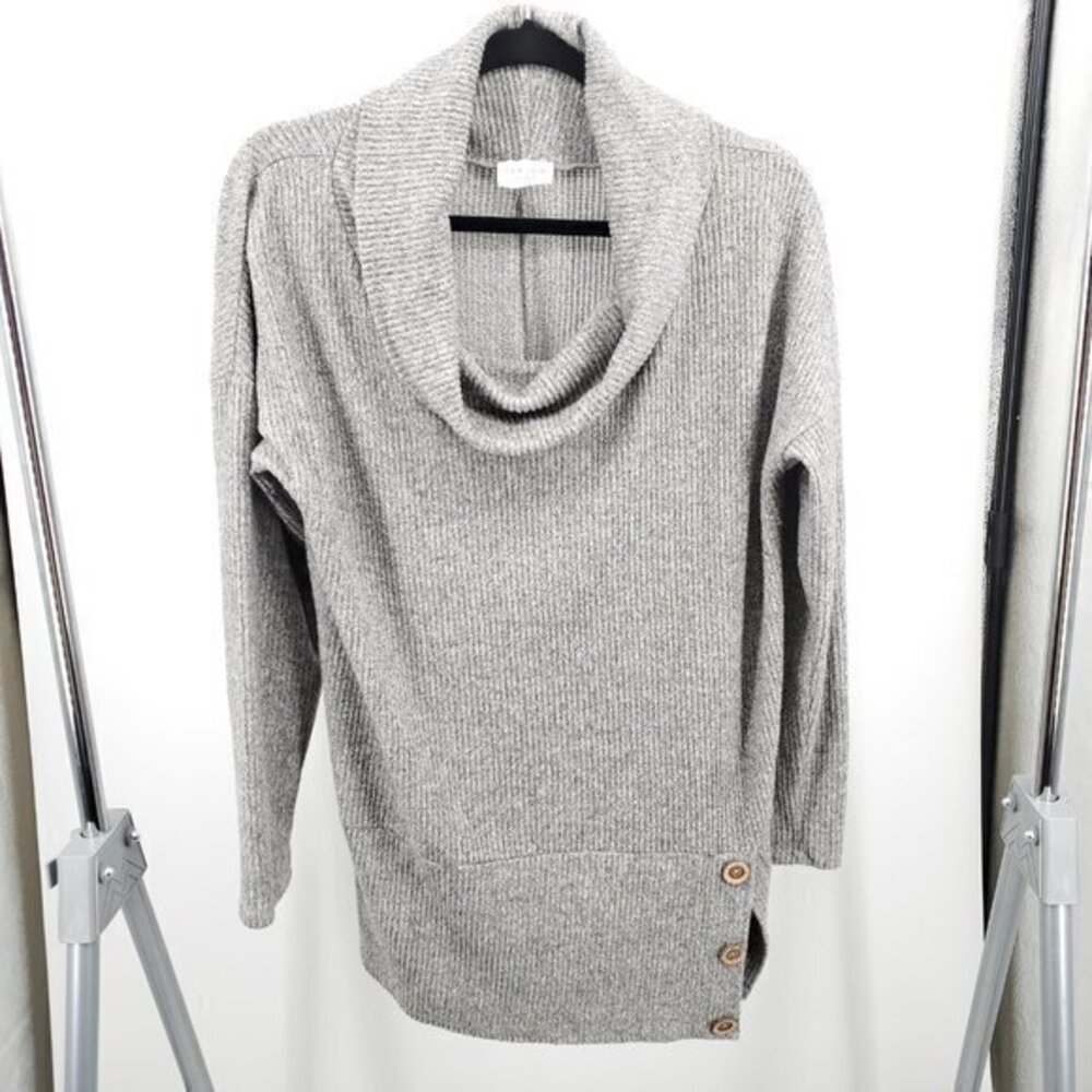 143 Story by Line Up Slouchy Rib Cowl Neck Long Sleeve Tunic Top M Gray